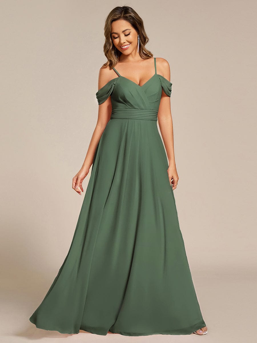 Multiway A-Line Off the Shoulder Chiffon Maxi Bridesmaid Dress #color_Eucalyptus Green