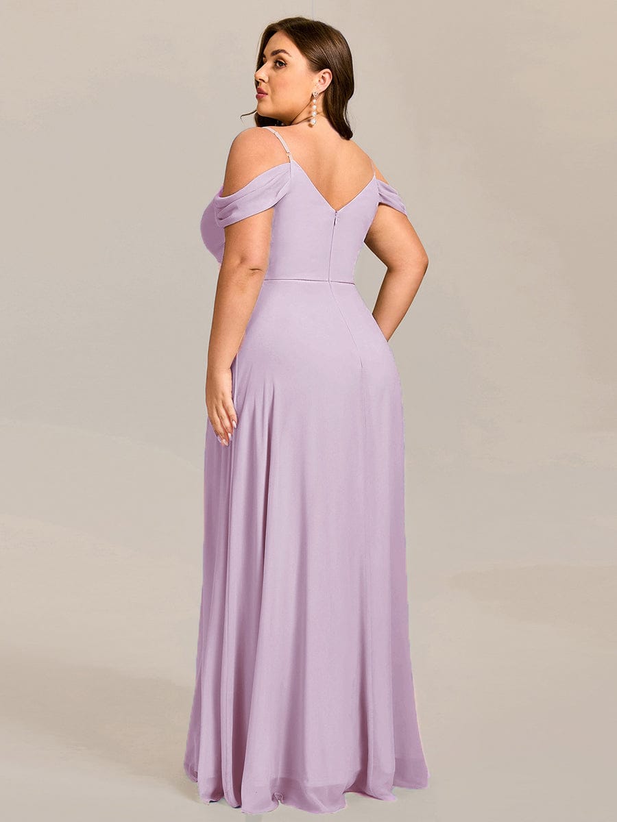 Plus Size Multiway A-Line Off the Shoulder Chiffon Maxi Bridesmaid Dress #color_Frosted Lilac
