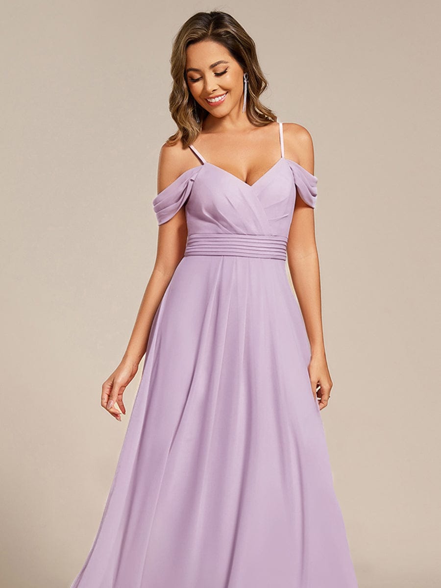 Multiway A-Line Off the Shoulder Chiffon Maxi Bridesmaid Dress #color_Frosted Lilac