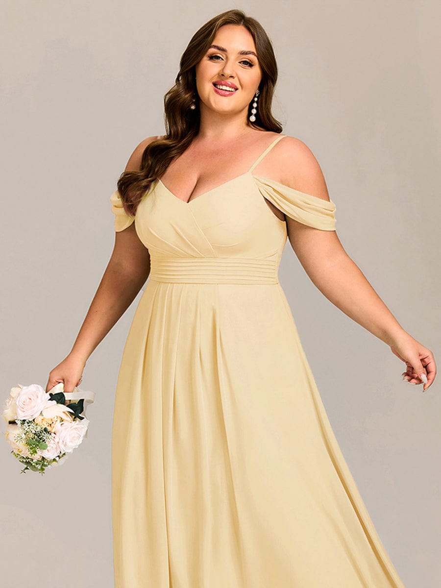 Plus Size Multiway A-Line Off the Shoulder Chiffon Maxi Bridesmaid Dress #color_Yellow