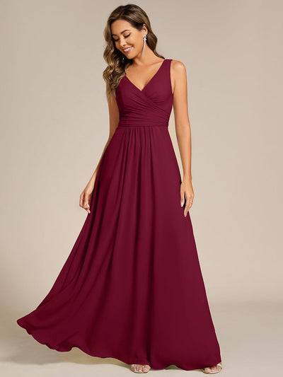 Sleeveless A-Line Chiffon Maxi Bridesmaid Dress #color_Burgundy