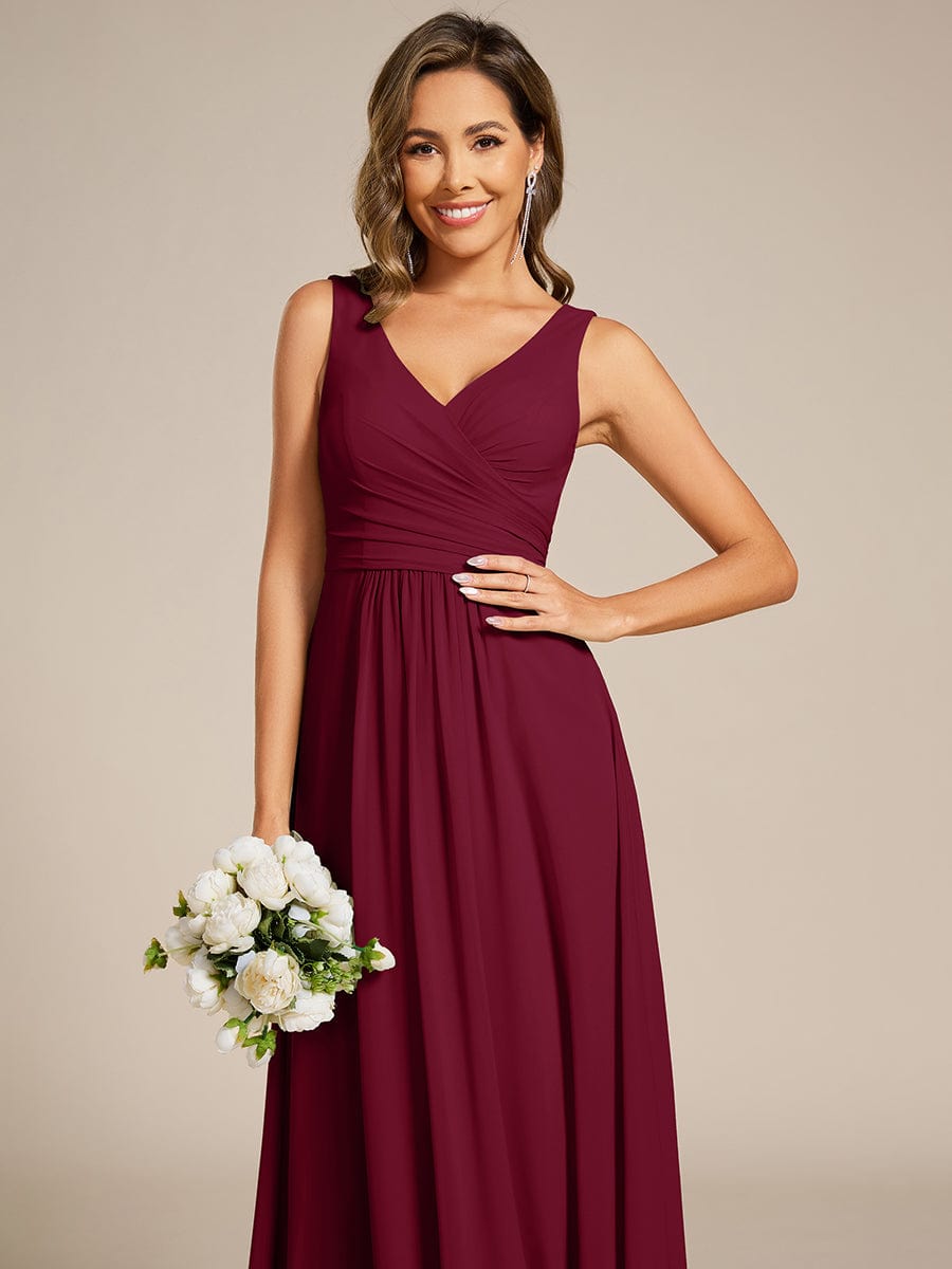 Sleeveless A-Line Chiffon Maxi Bridesmaid Dress #color_Burgundy