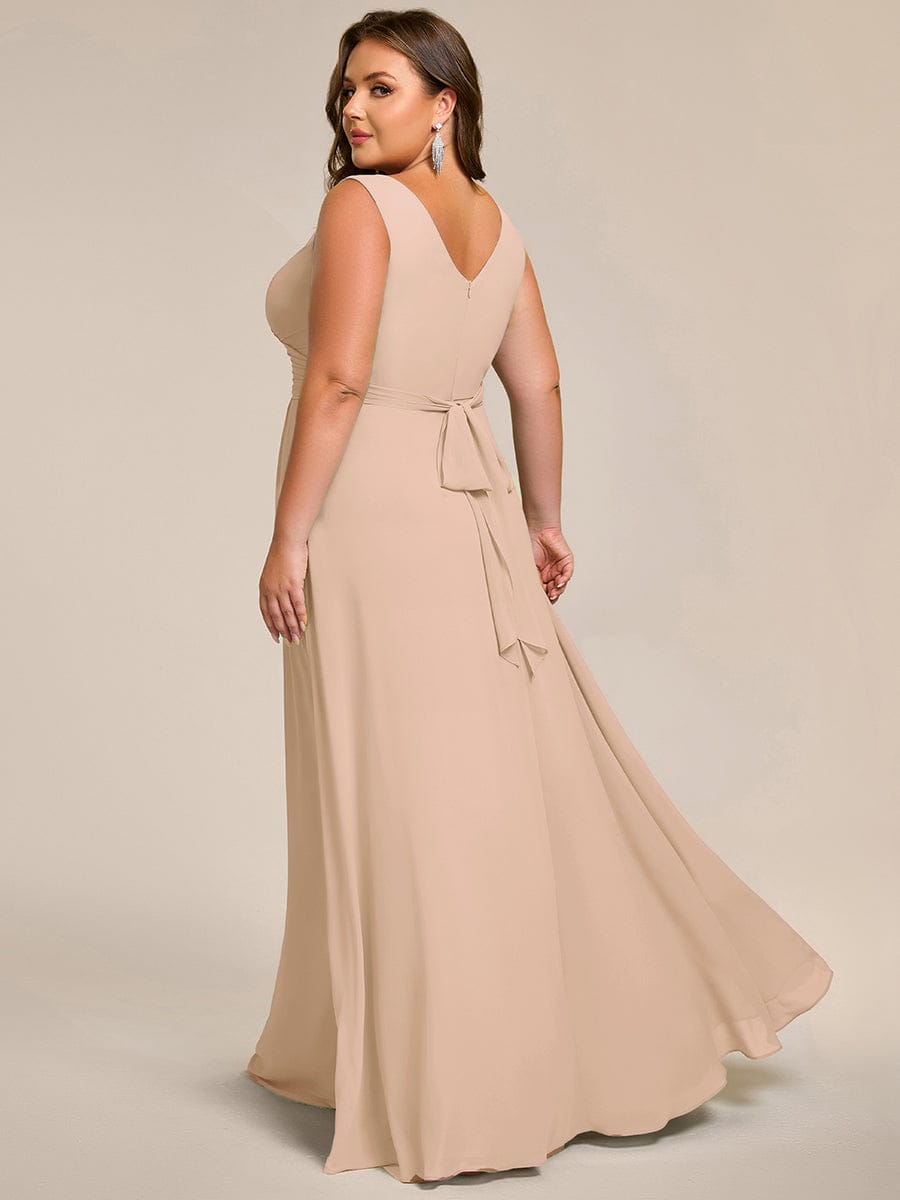 Plus Size Sleeveless A-Line Chiffon Maxi Bridesmaid Dress #color_Blush