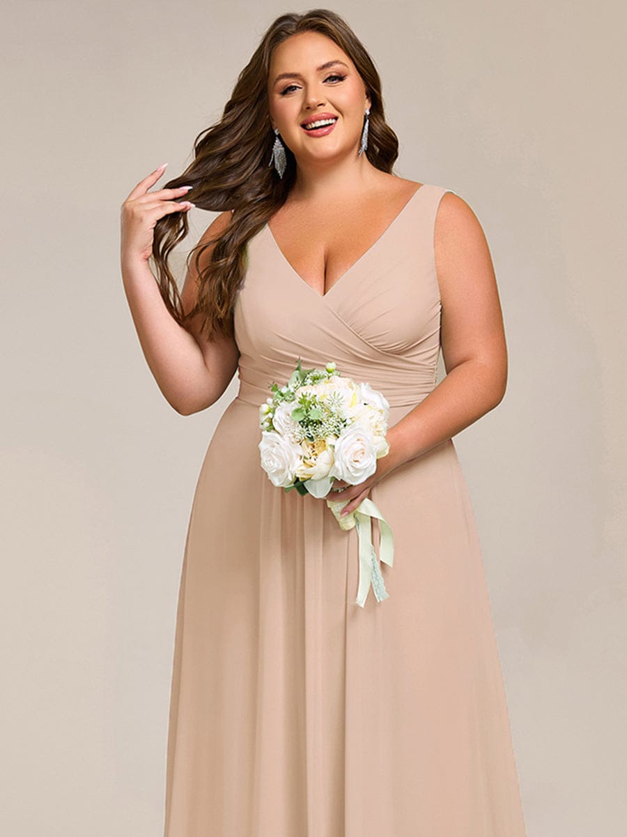 Plus Size Sleeveless A-Line Chiffon Maxi Bridesmaid Dress #color_Blush