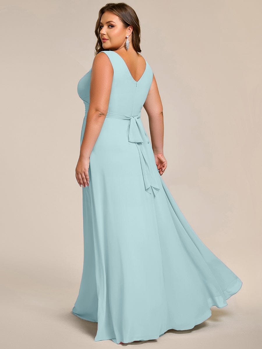 Plus Size Sleeveless A-Line Chiffon Maxi Bridesmaid Dress #color_Sky Blue