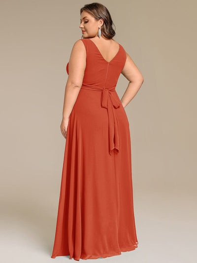 Plus Size Sleeveless A-Line Chiffon Maxi Bridesmaid Dress #color_Burnt Orange