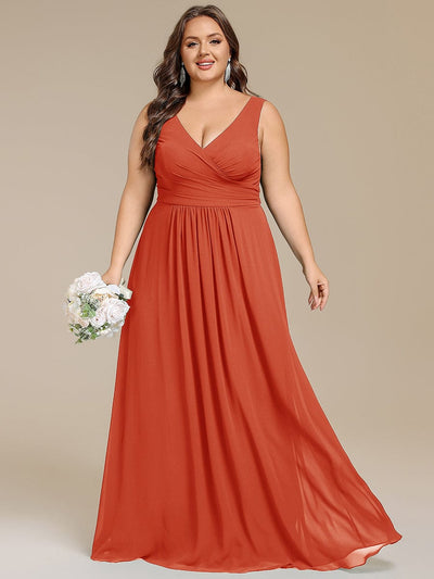 Plus Size Sleeveless A-Line Chiffon Maxi Bridesmaid Dress #color_Burnt Orange