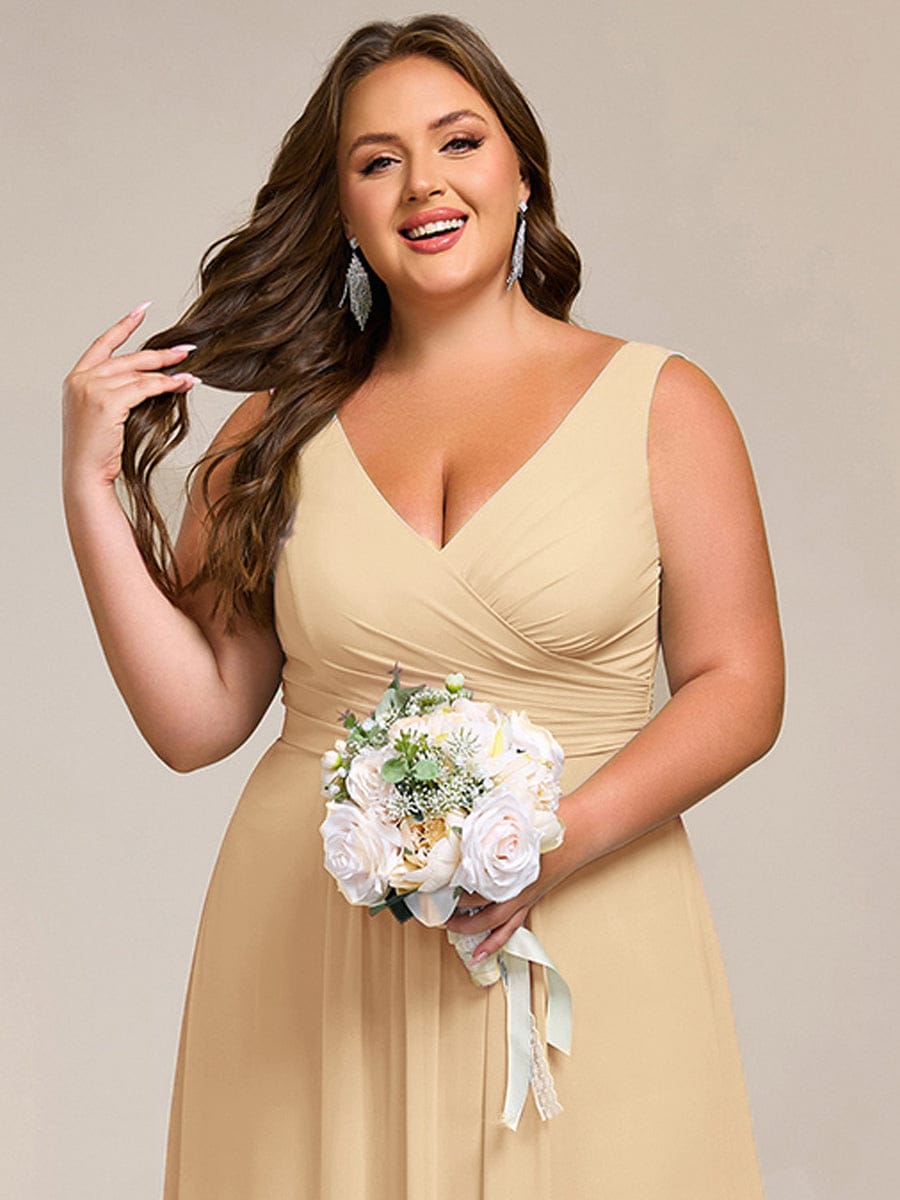 Plus Size Sleeveless A-Line Chiffon Maxi Bridesmaid Dress #color_Champagne