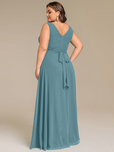 Plus Size Sleeveless A-Line Chiffon Maxi Bridesmaid Dress #color_Light Teal