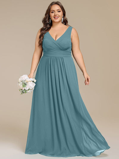 Plus Size Sleeveless A-Line Chiffon Maxi Bridesmaid Dress #color_Light Teal