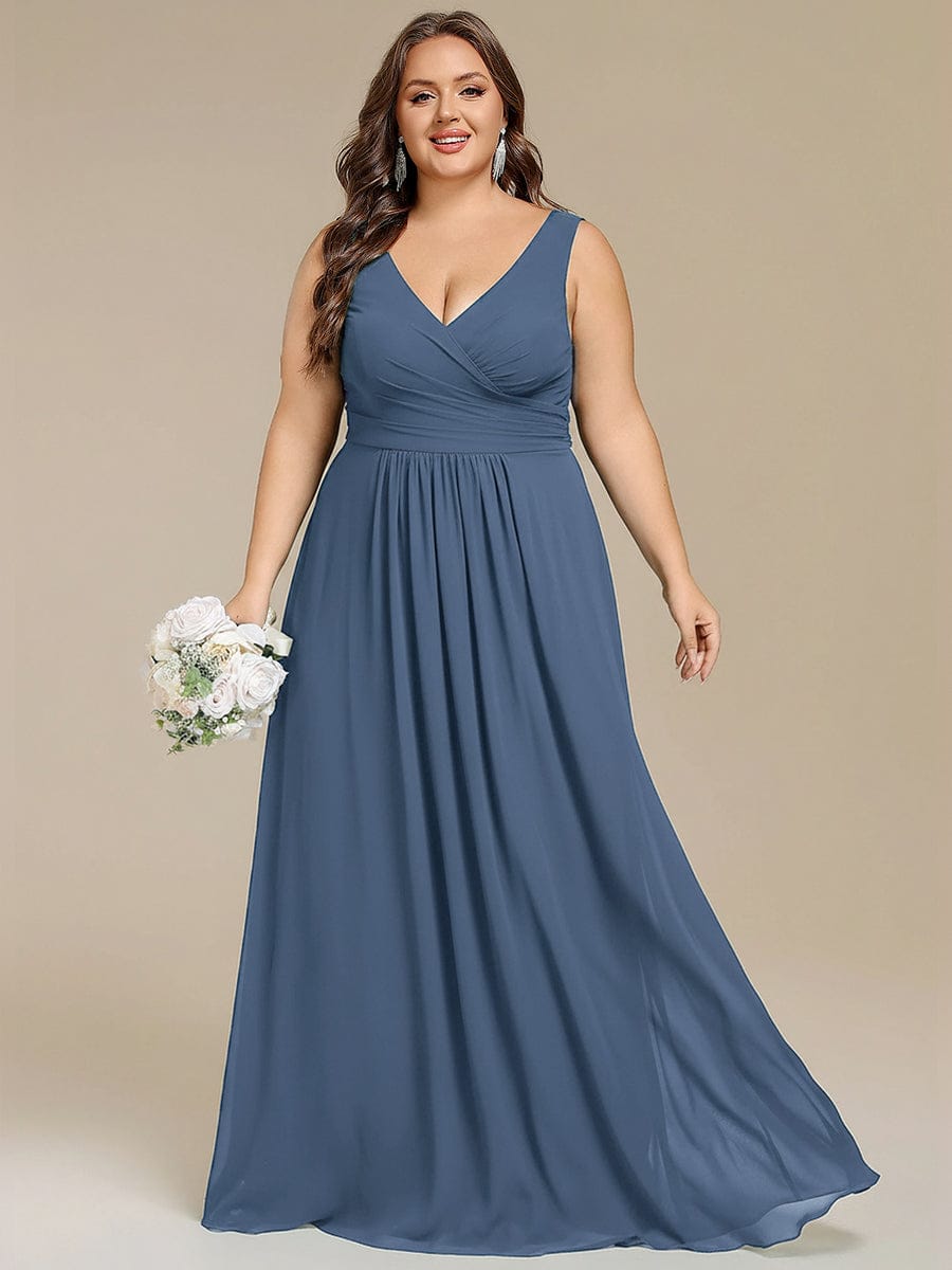 Plus Size Sleeveless A-Line Chiffon Maxi Bridesmaid Dress #color_Dusty Blue
