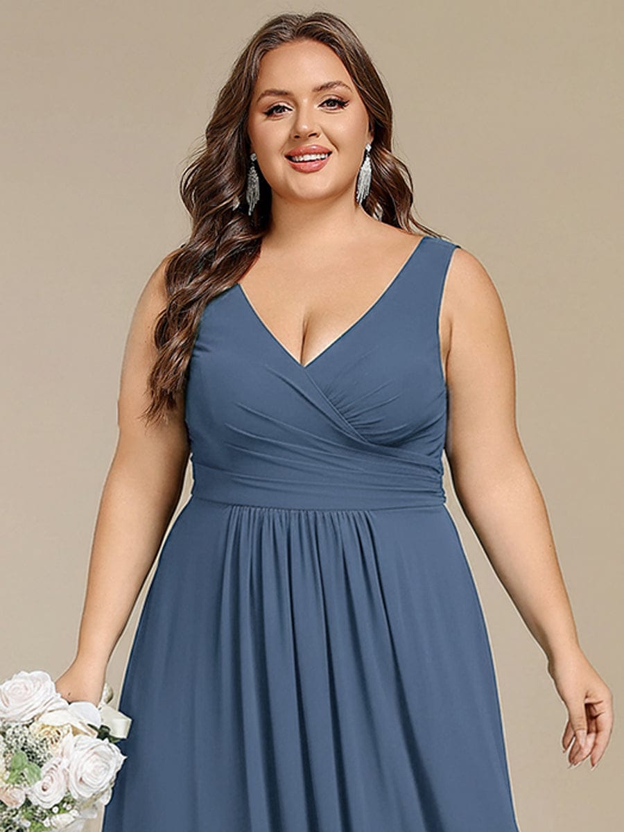 Plus Size Sleeveless A-Line Chiffon Maxi Bridesmaid Dress #color_Dusty Blue