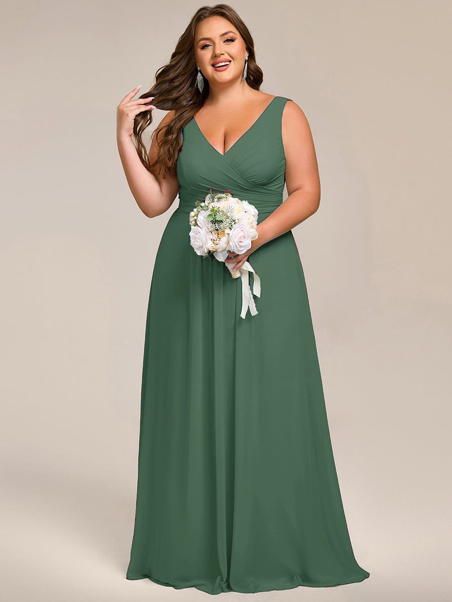 Plus Size Sleeveless A-Line Chiffon Maxi Bridesmaid Dress #color_Eucalyptus Green