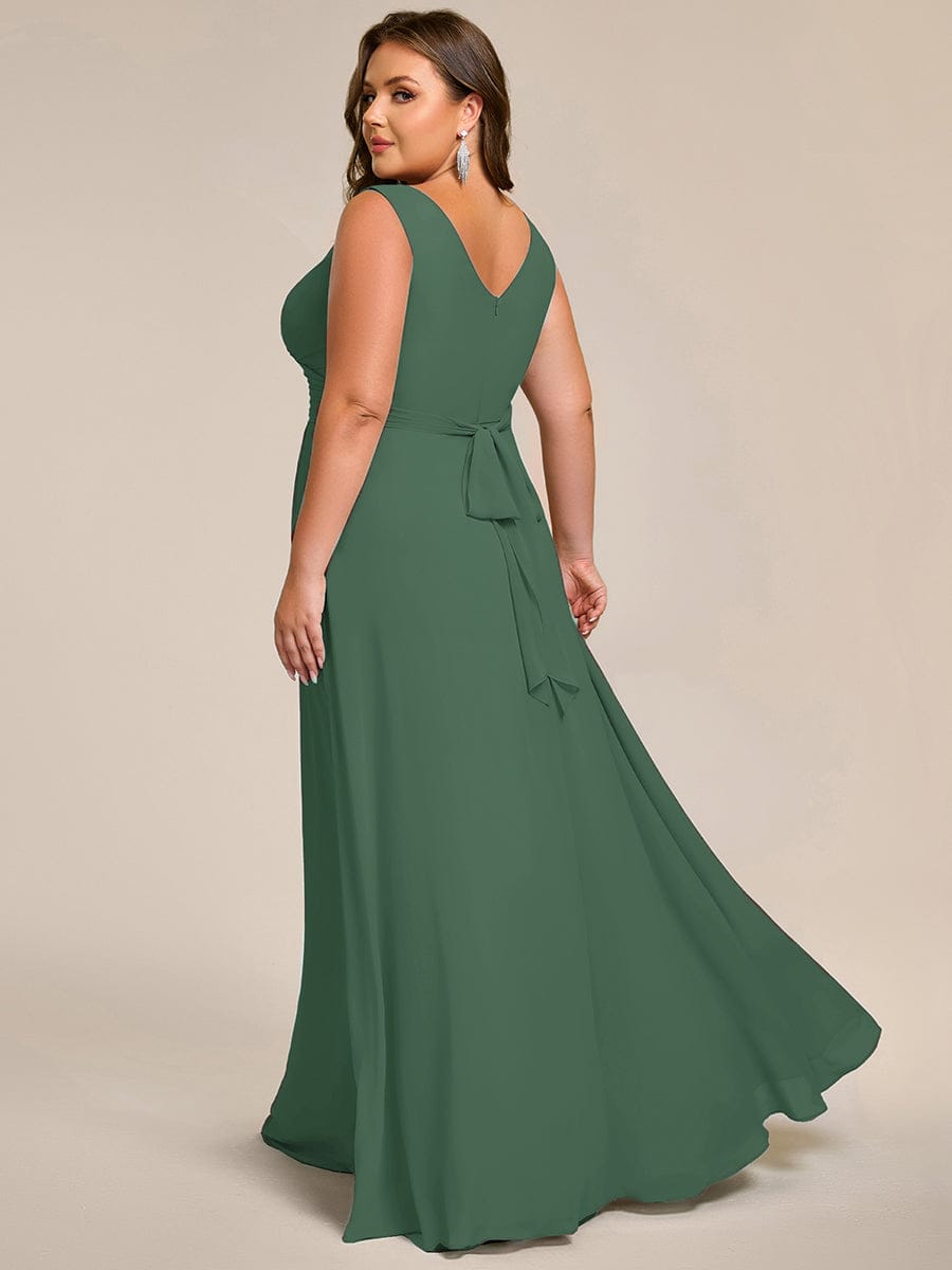 Plus Size Sleeveless A-Line Chiffon Maxi Bridesmaid Dress #color_Eucalyptus Green