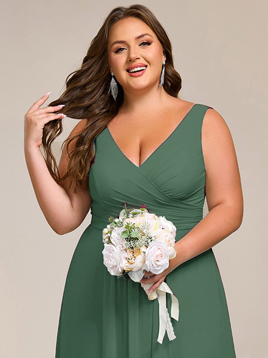 Plus Size Sleeveless A-Line Chiffon Maxi Bridesmaid Dress #color_Eucalyptus Green