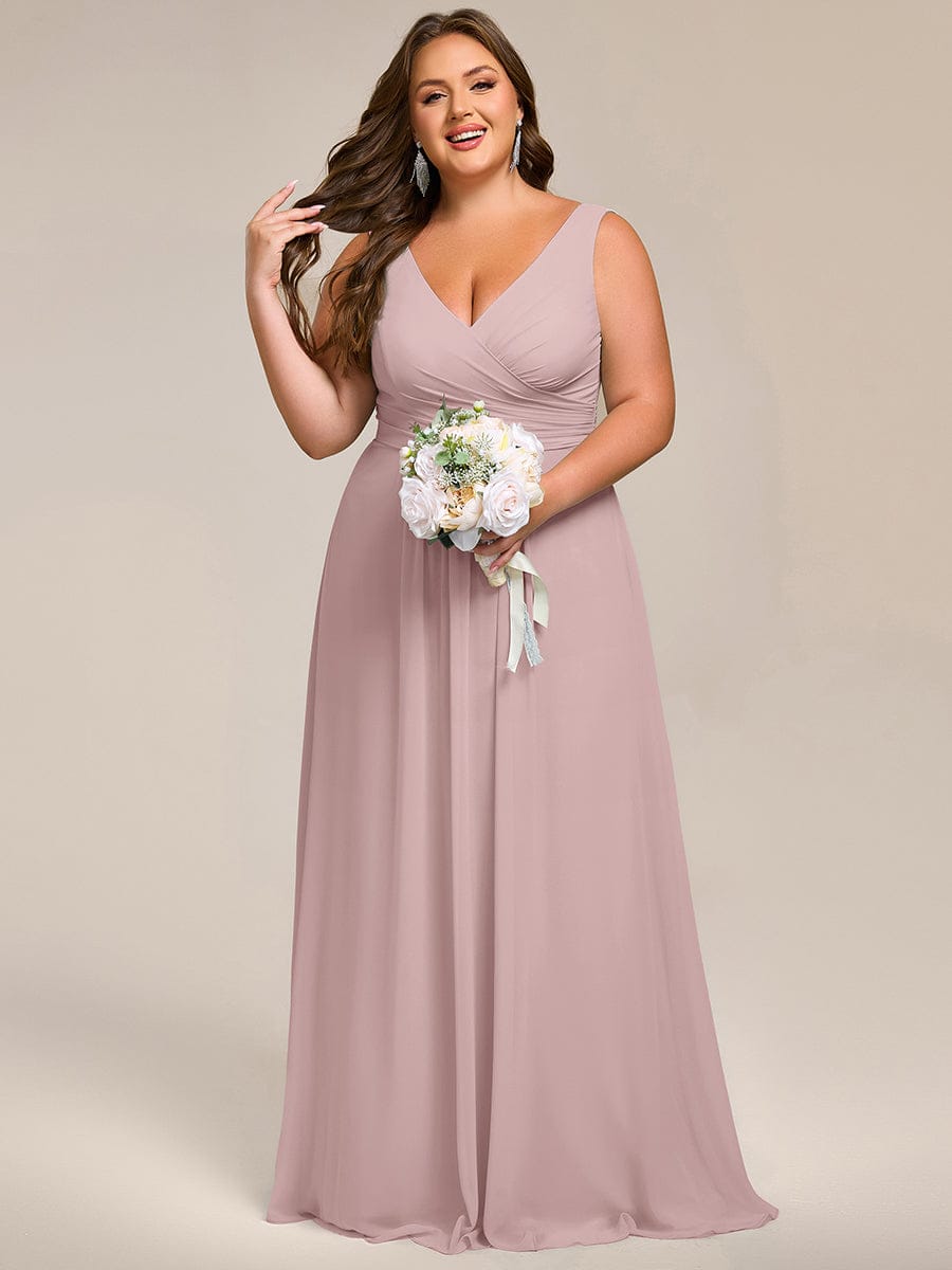 Plus Size Sleeveless A-Line Chiffon Maxi Bridesmaid Dress #color_Lilac