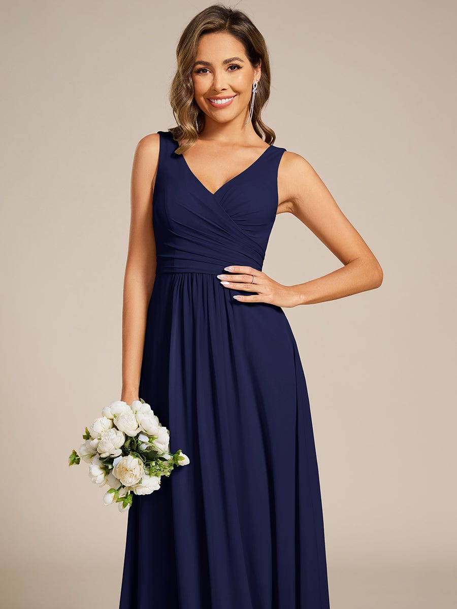 Sleeveless A-Line Chiffon Maxi Bridesmaid Dress #color_Navy Blue