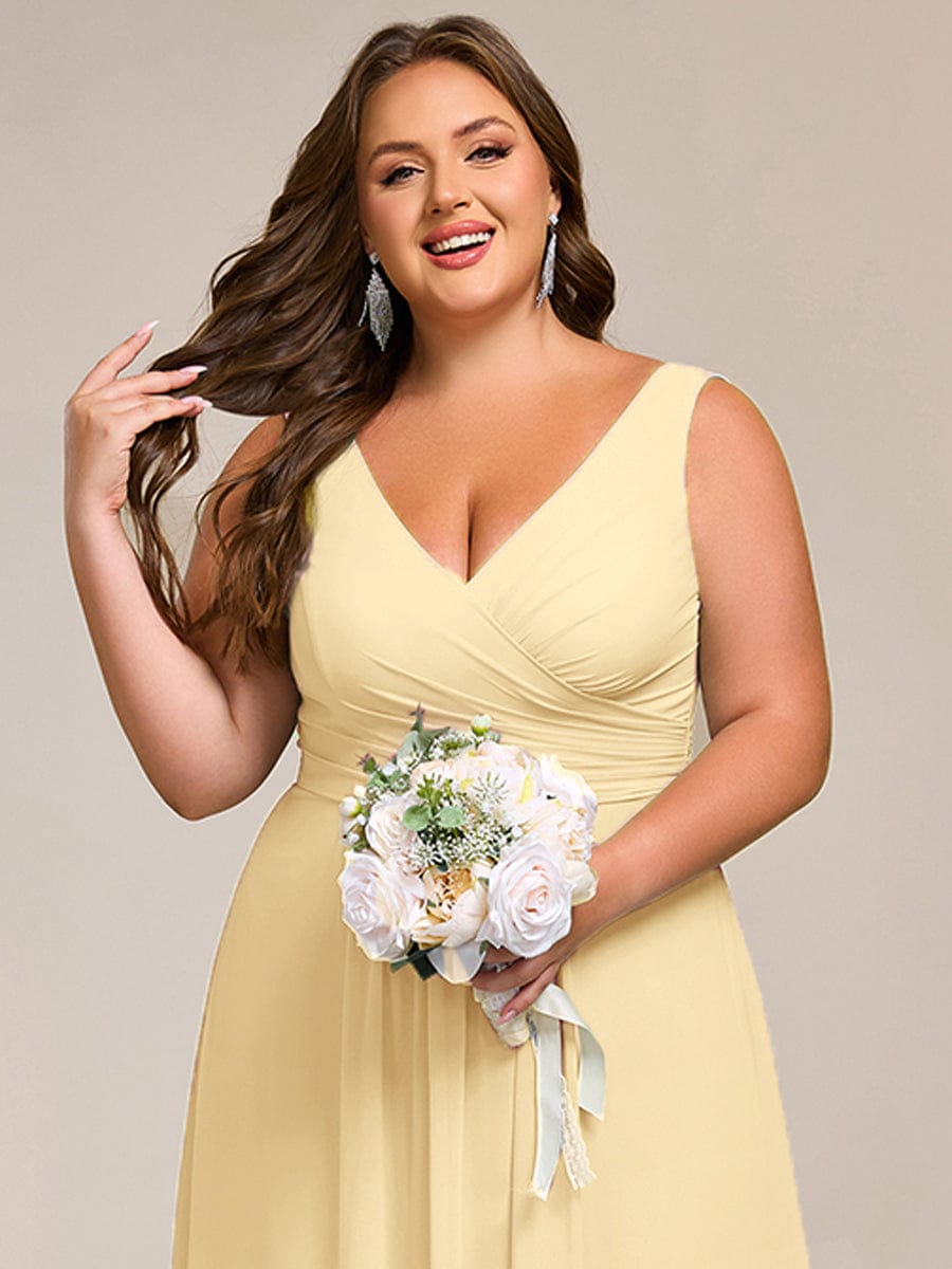 Plus Size Sleeveless A-Line Chiffon Maxi Bridesmaid Dress #color_Yellow