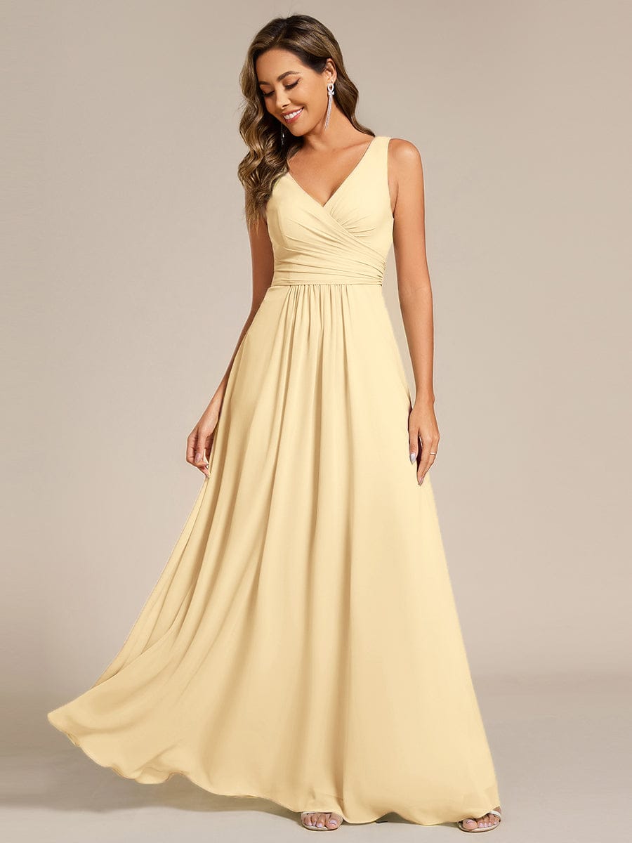 Sleeveless A-Line Chiffon Maxi Bridesmaid Dress #color_Yellow