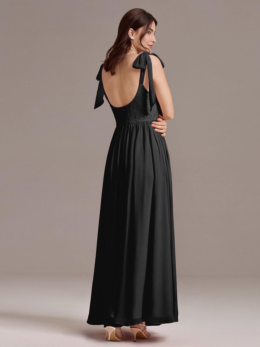 U Shaped Back Tie Strap Sleeveless Maxi Dress #color_Black