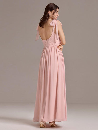 U Shaped Back Tie Strap Sleeveless Maxi Dress #color_Pink