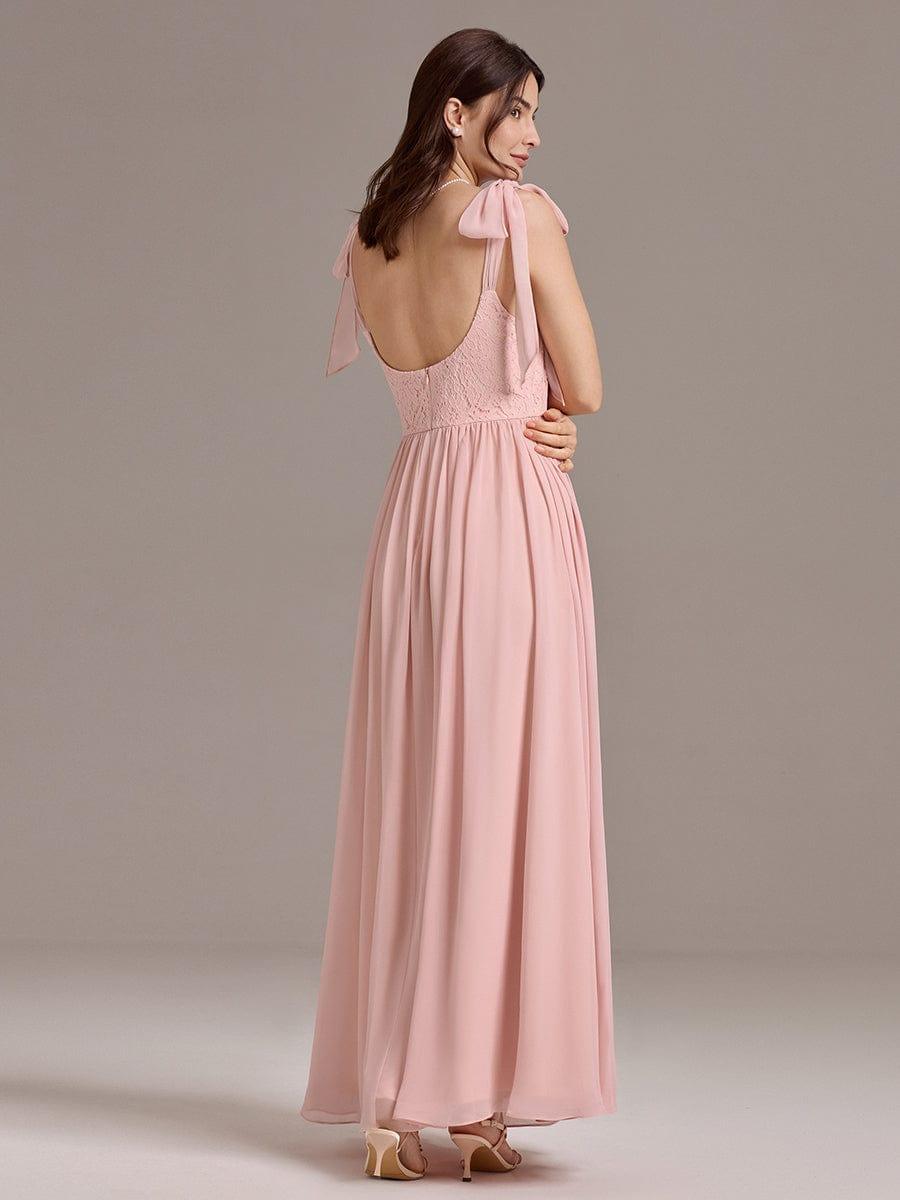 U Shaped Back Tie Strap Sleeveless Maxi Dress #color_Pink