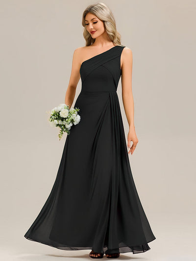Flowing Ribbons Chiffon Sleeveless Bridesmaid Dress #color_Black