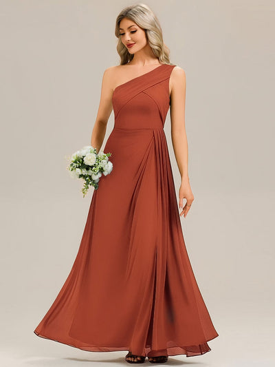 Flowing Ribbons Chiffon Sleeveless Bridesmaid Dress #color_Burnt Orange