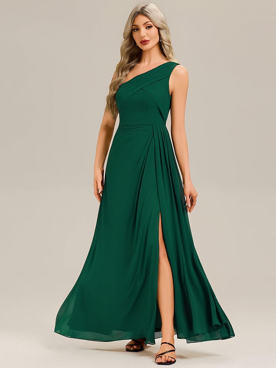 Flowing Ribbons Chiffon Sleeveless Bridesmaid Dress #color_Dark Green