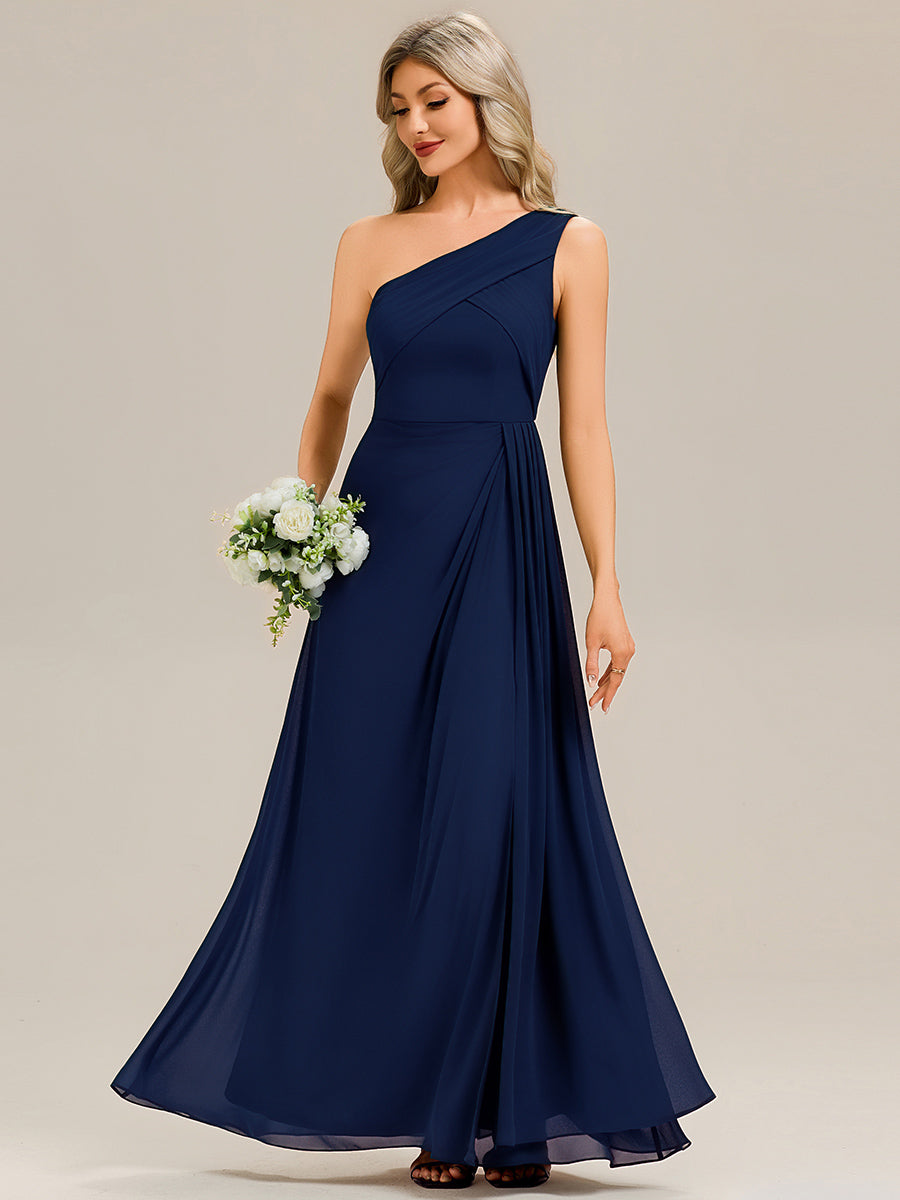 Flowing Ribbons Chiffon Sleeveless Bridesmaid Dress #color_Navy Blue