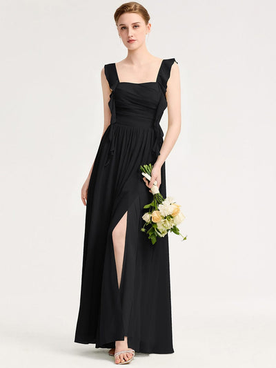 Romantic Flowing Ribbon Bridesmaid Dress #color_Black
