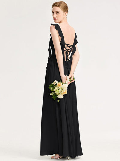 Romantic Flowing Ribbon Bridesmaid Dress #color_Black