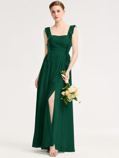 Romantic Flowing Ribbon Bridesmaid Dress #color_Dark Green