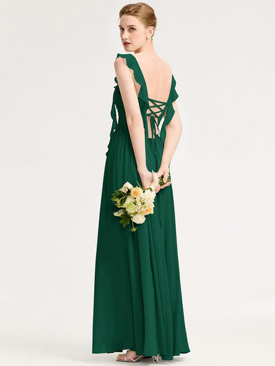 Romantic Flowing Ribbon Bridesmaid Dress #color_Dark Green
