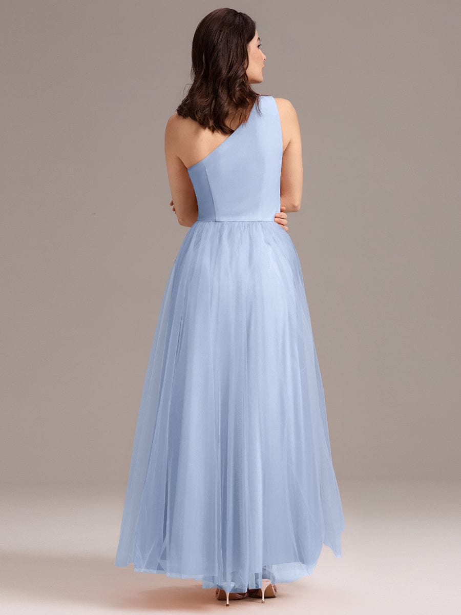 A-line One Shoulder Maxi Tulle Evening Dress With Ruffle #color_Ice Blue