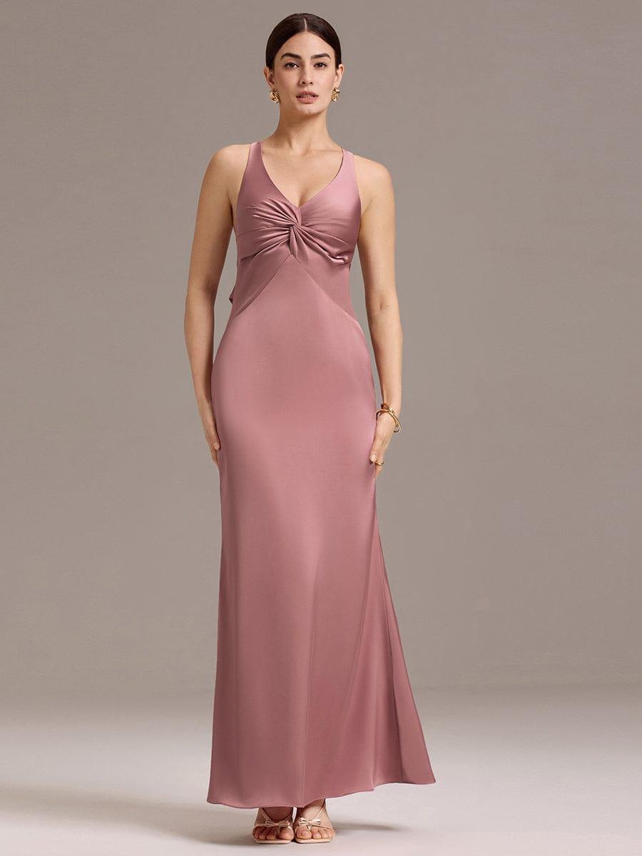 Knot Front Mermaid Cross Back Bow Tie Satin Maxi Bridesmaid Dress #color_Purple Orchid