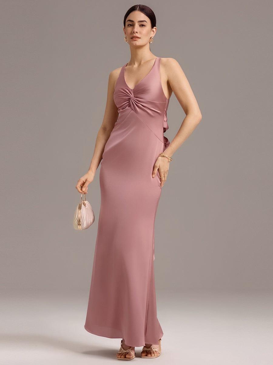 Knot Front Mermaid Cross Back Bow Tie Satin Maxi Bridesmaid Dress #color_Purple Orchid