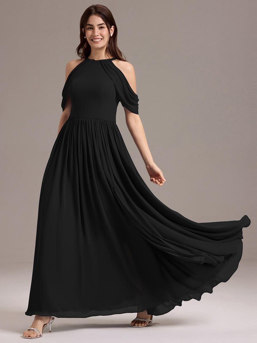 High Slit Cold Shoulder Halter Maxi Chiffon Bridesmaid Dress #color_Black