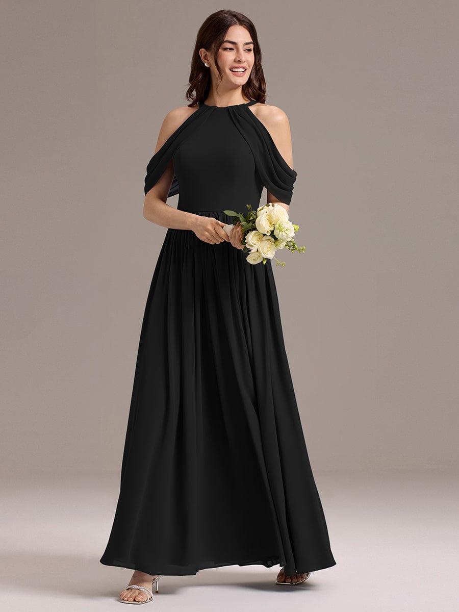 High Slit Cold Shoulder Halter Maxi Chiffon Bridesmaid Dress #color_Black