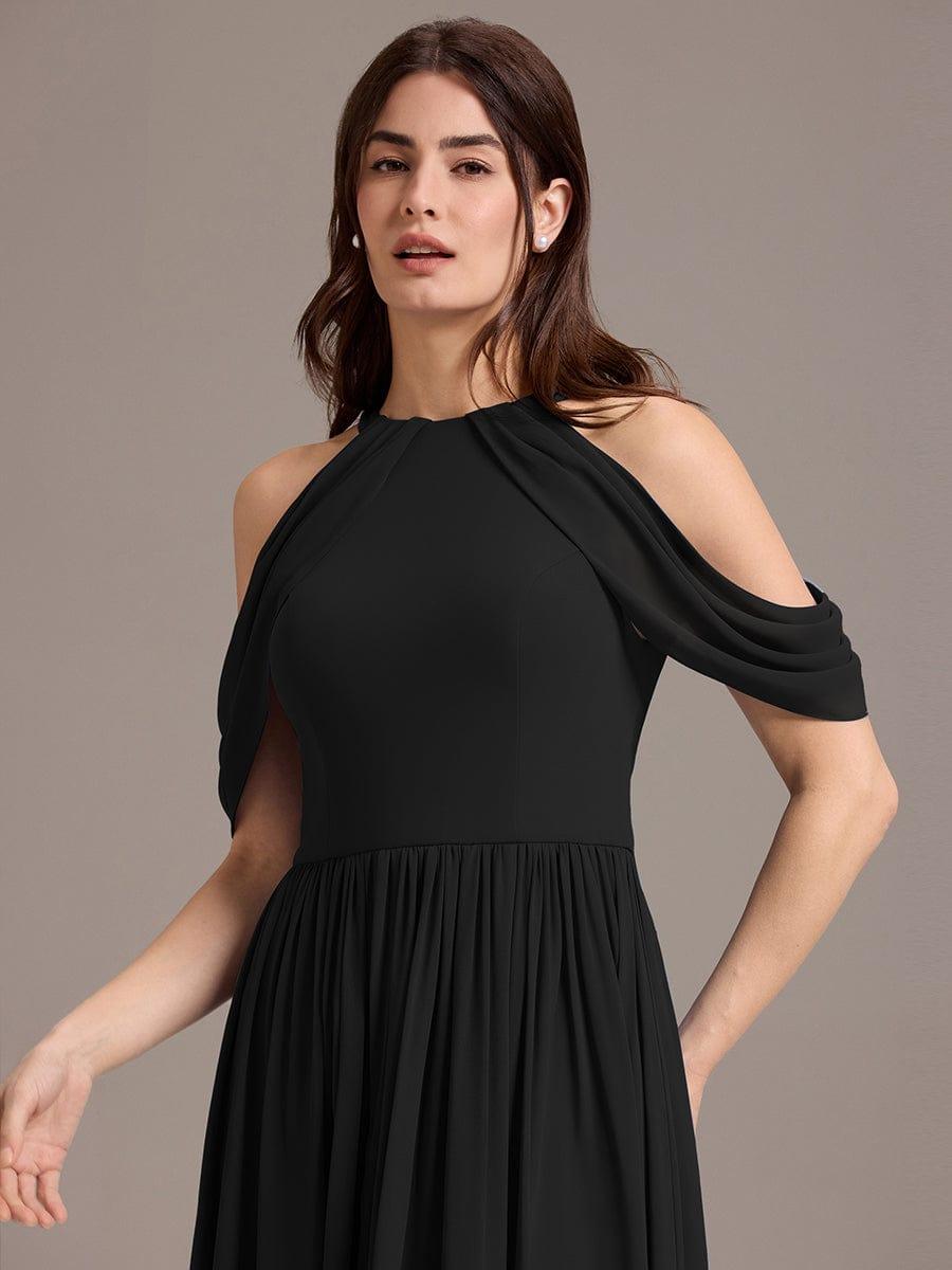 High Slit Cold Shoulder Halter Maxi Chiffon Bridesmaid Dress #color_Black