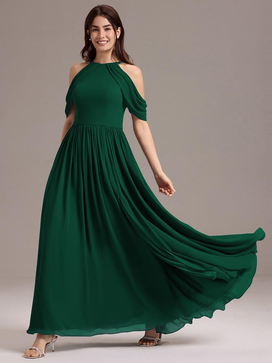 High Slit Cold Shoulder Halter Maxi Chiffon Bridesmaid Dress #color_Dark Green