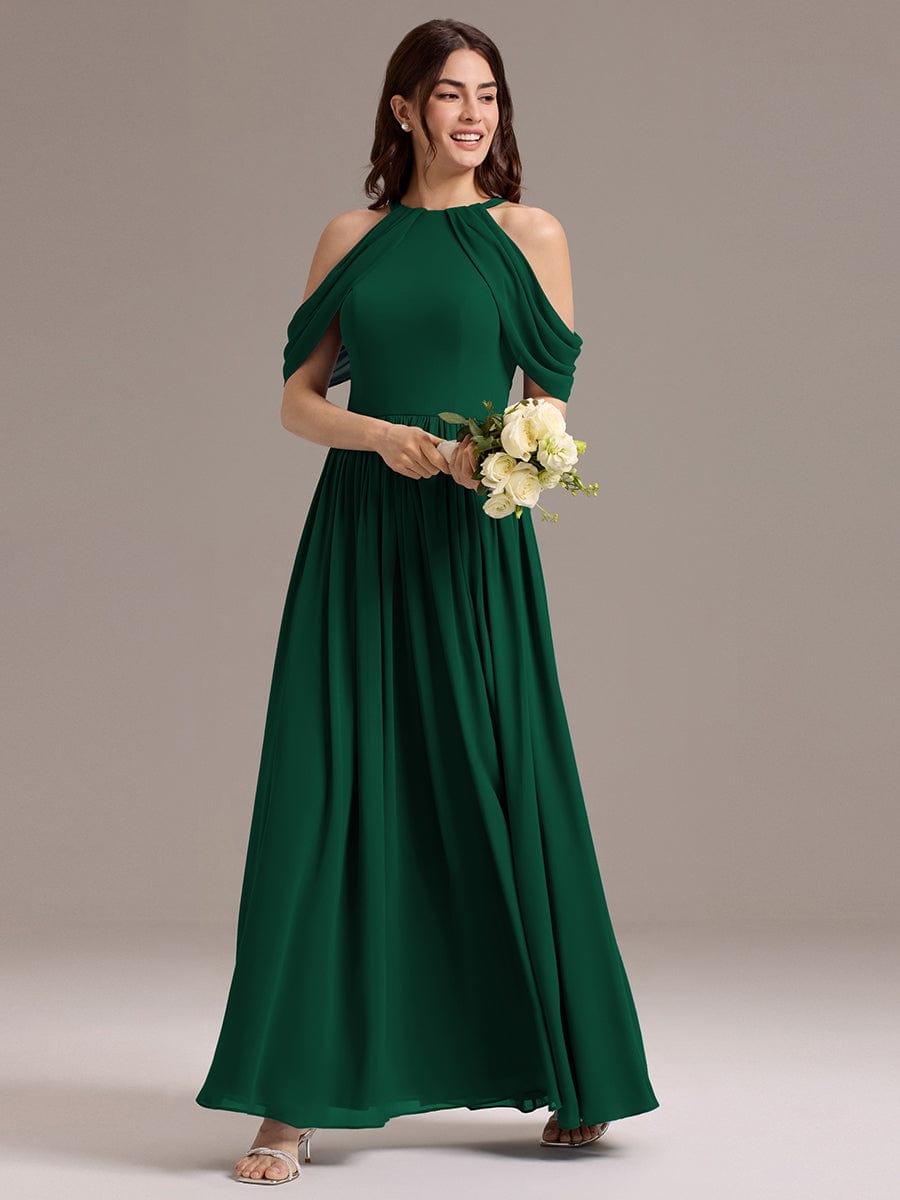 High Slit Cold Shoulder Halter Maxi Chiffon Bridesmaid Dress #color_Dark Green