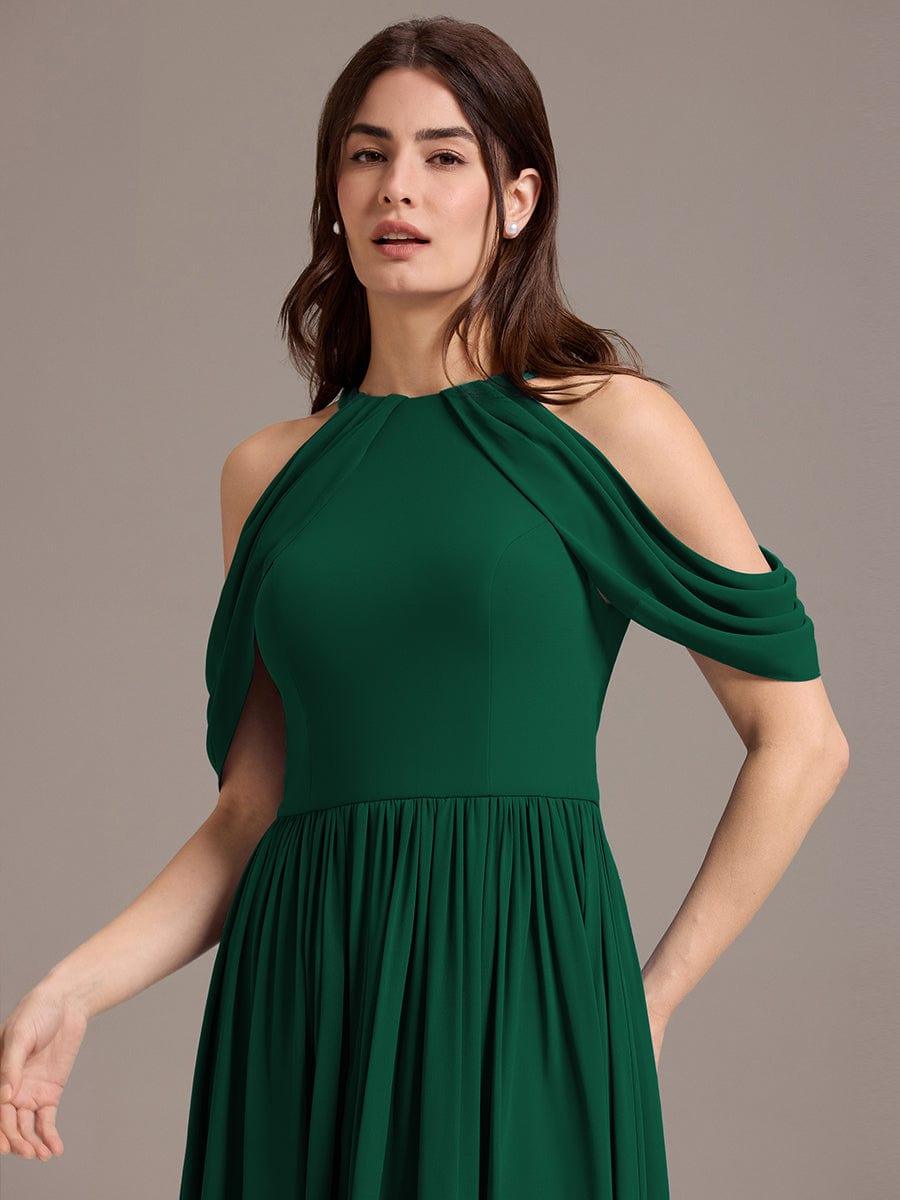 High Slit Cold Shoulder Halter Maxi Chiffon Bridesmaid Dress #color_Dark Green