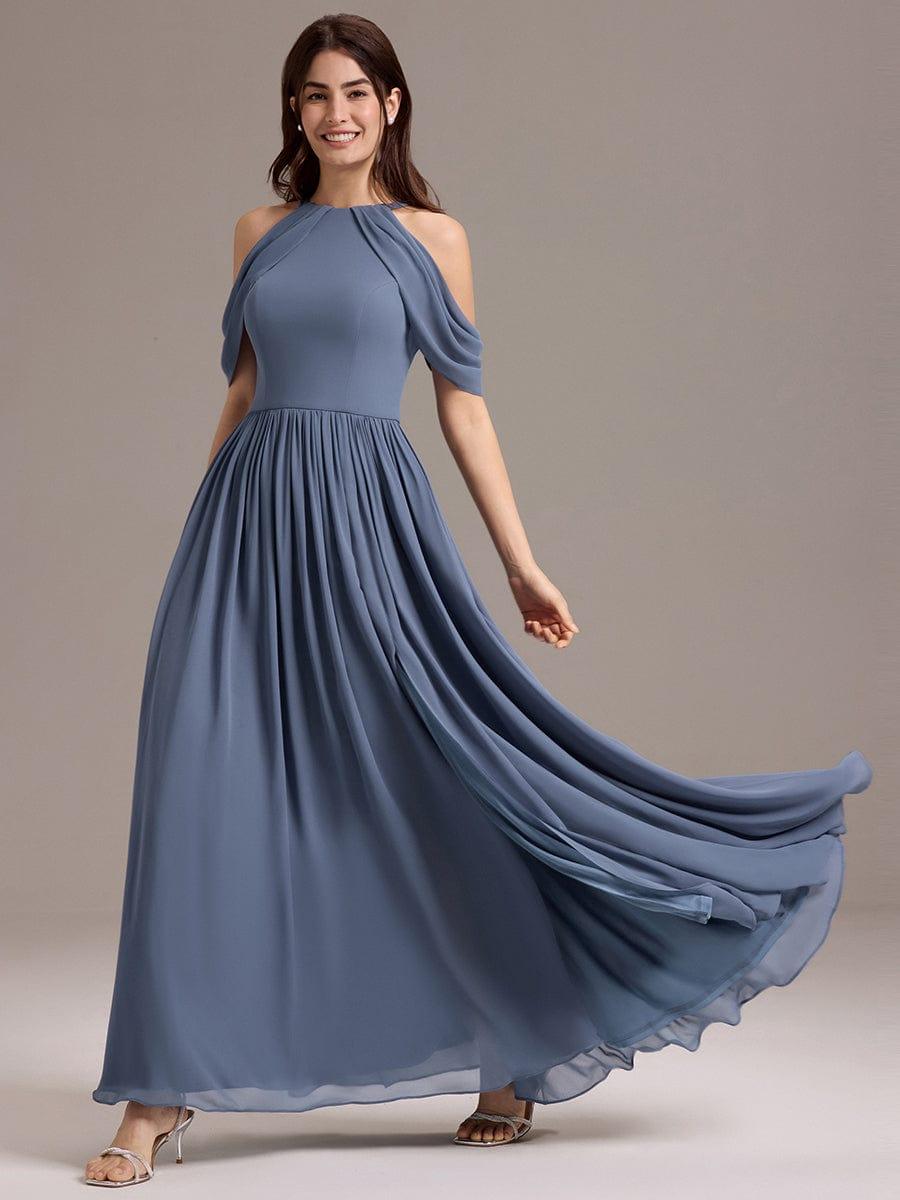 High Slit Cold Shoulder Halter Maxi Chiffon Bridesmaid Dress #color_Dusty Blue