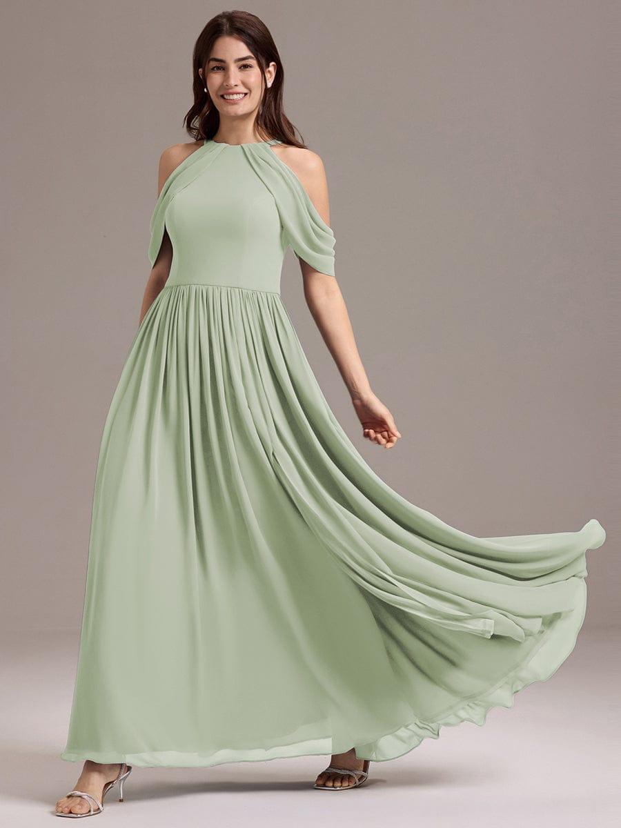 High Slit Cold Shoulder Halter Maxi Chiffon Bridesmaid Dress #color_Mint Green