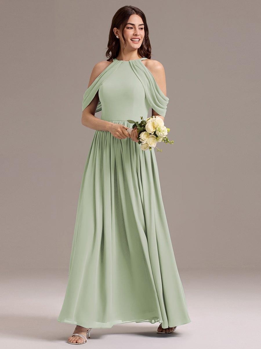 High Slit Cold Shoulder Halter Maxi Chiffon Bridesmaid Dress #color_Mint Green