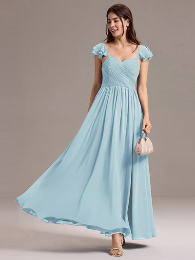 A-line Sweetheart Neck Chiffon Maxi Bridesmaid Dress With Ruffle #color_Sky Blue