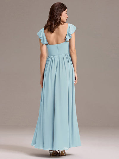 A-line Sweetheart Neck Chiffon Maxi Bridesmaid Dress With Ruffle #color_Sky Blue