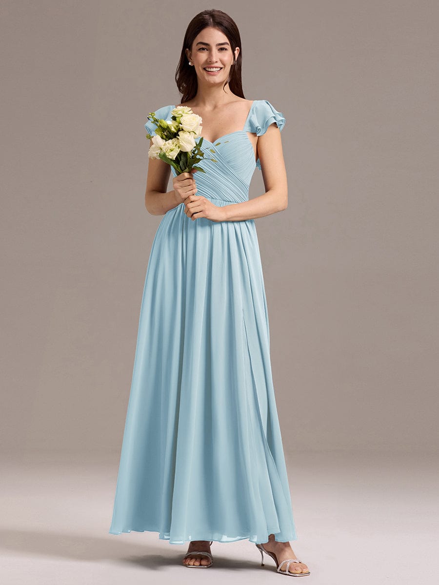 A-line Sweetheart Neck Chiffon Maxi Bridesmaid Dress With Ruffle #color_Sky Blue