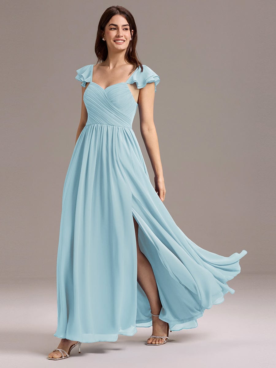 A-line Sweetheart Neck Chiffon Maxi Bridesmaid Dress With Ruffle #color_Sky Blue